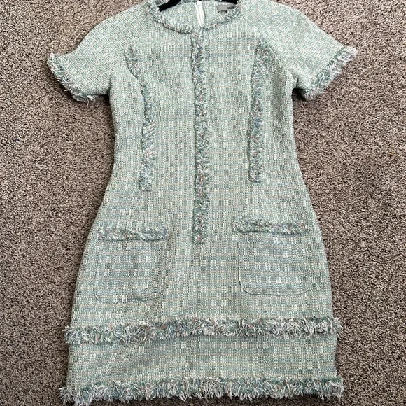 Laizo sage green mini tweed dress size medium - Picture 10 of 11